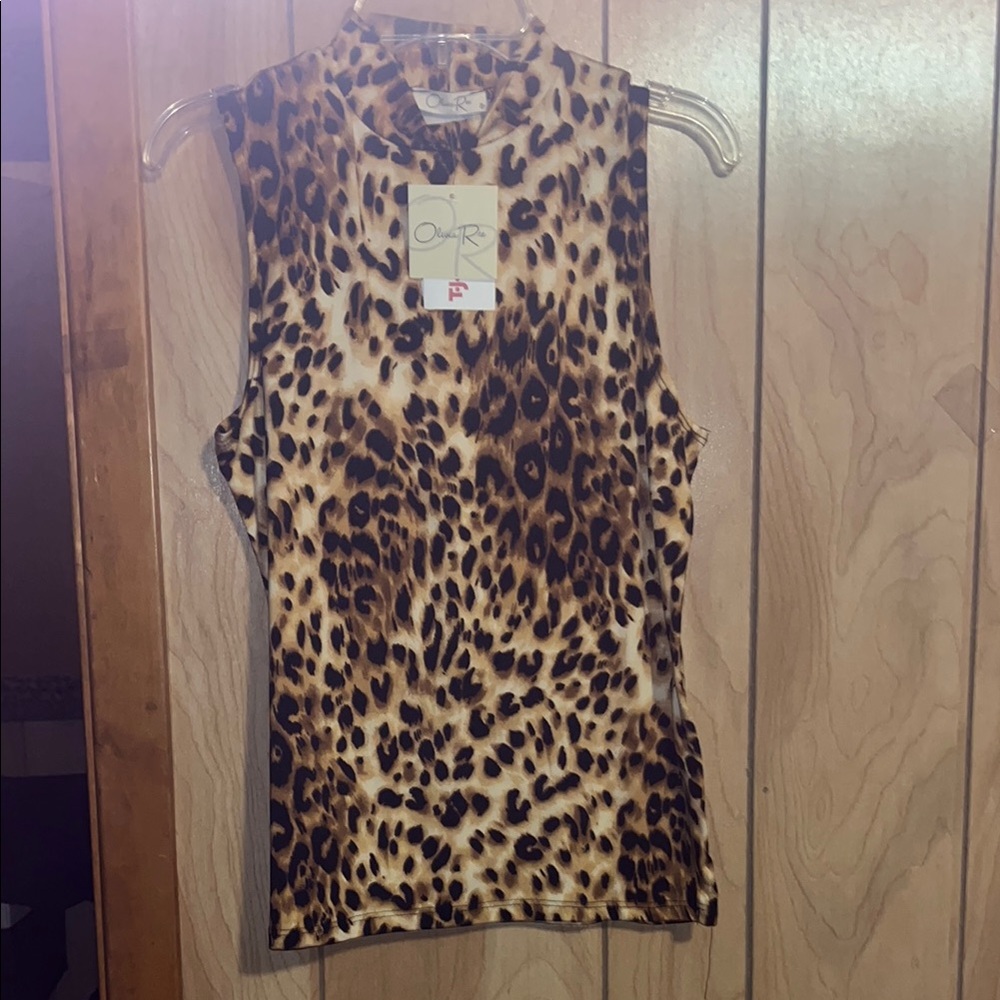 Olivia Rae Tan and Brown Fitted Sleeveless Tank Top